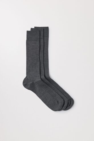 Ribbade merinosockor, 3-pack